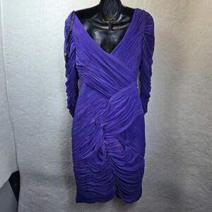 Sue Wong Purple Cocktail Dress 12 Ruched Bodycon Long Sleeve Party Cocktail READ